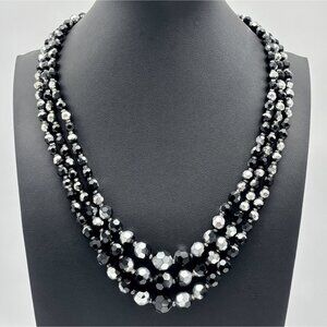 Vintage Necklace Black AB Crystals 3 Strands Adjustable from 18" to 20" Unsigned